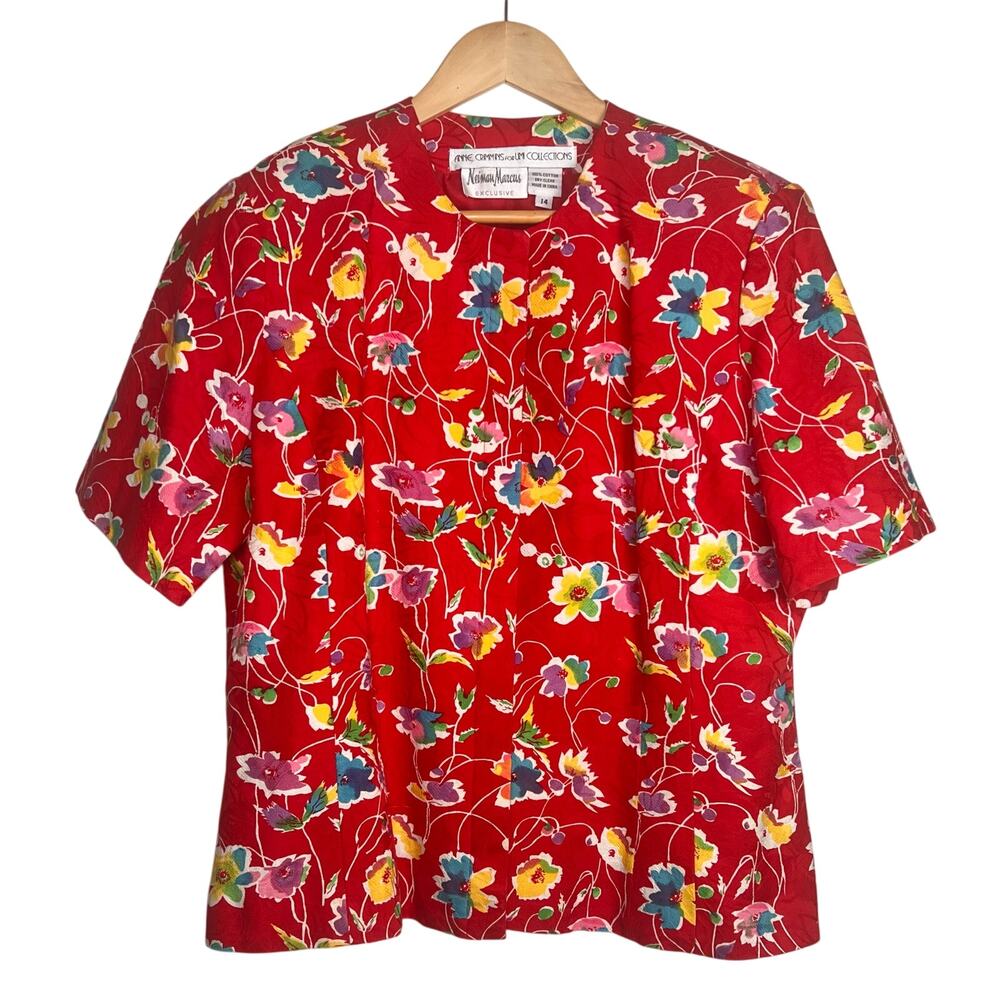 Anne Crimmins for Umi Collections Vintage Red Floral Blazer Top Size 14